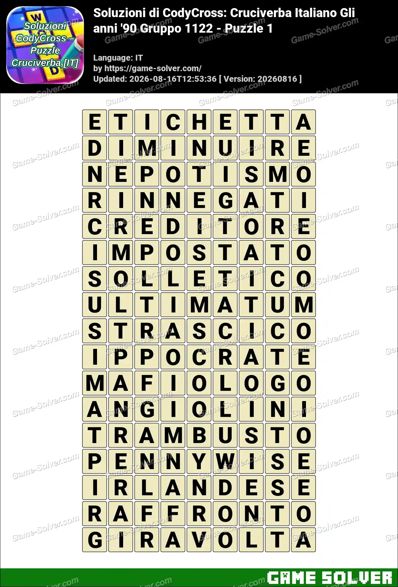 Soluzioni di CodyCross: Cruciverba Italiano Gli anni ’90 Gruppo 1122 – Puzzle 1